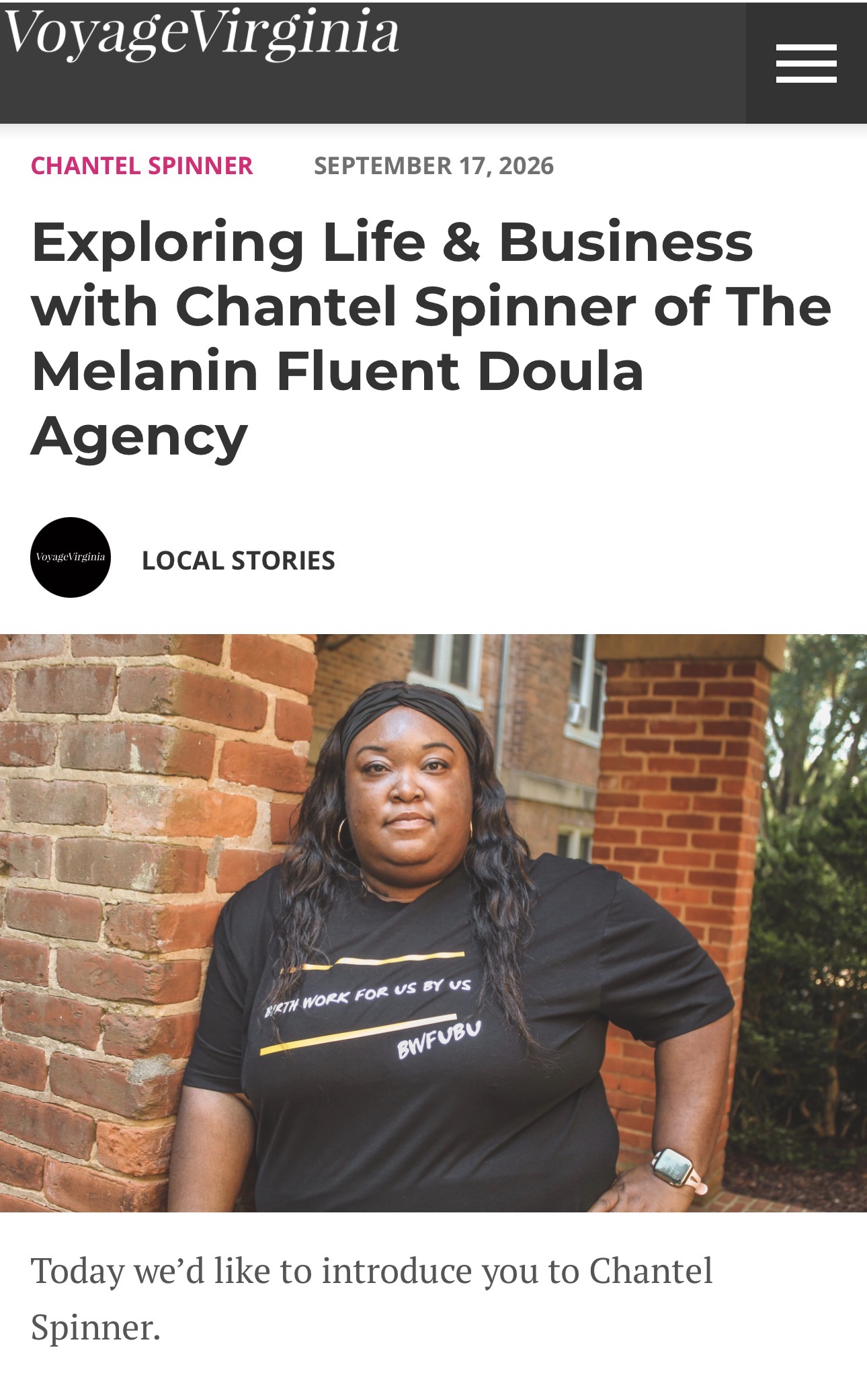 VoyageVirginia feature about Chantel Spinner